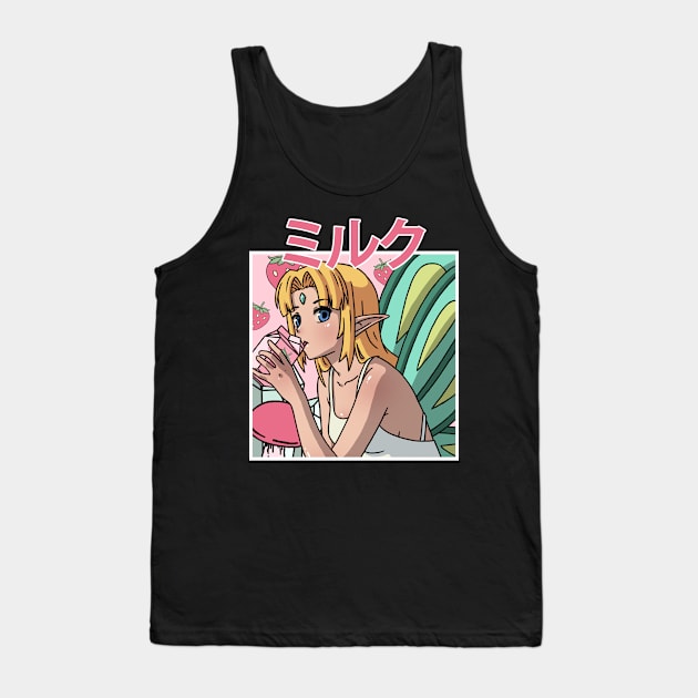 Fairycore Aesthetic Fairy Drinking Strawberry Milk Tank Top by Alex21